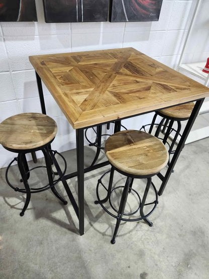 High Rustic 5-Piece Pub Table with Heavy Duty Wood/Steel Swivel Stools