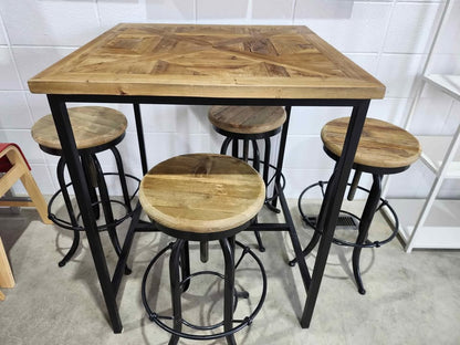 High Rustic 5-Piece Pub Table with Heavy Duty Wood/Steel Swivel Stools