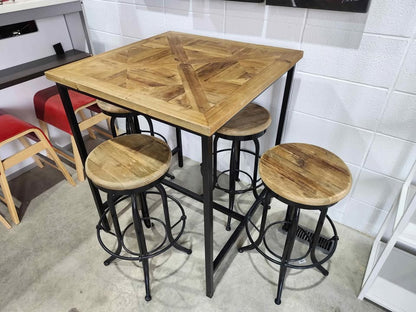 High Rustic 5-Piece Pub Table with Heavy Duty Wood/Steel Swivel Stools