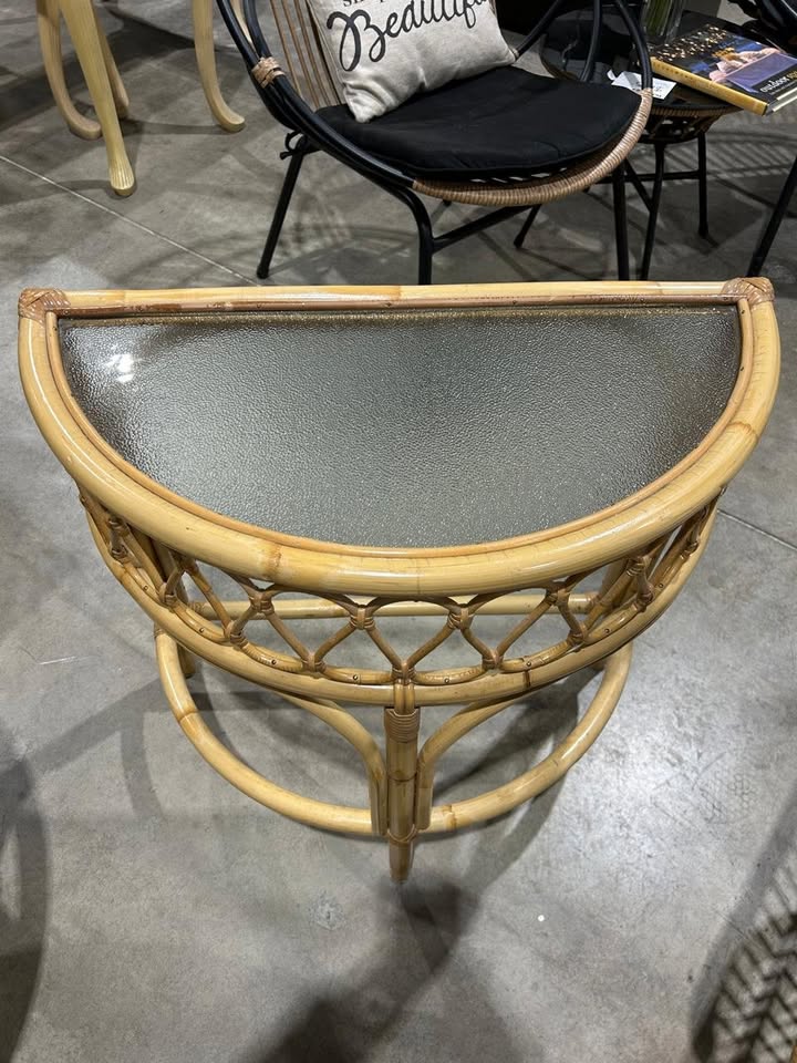 Vintage Bamboo Half Moon Table