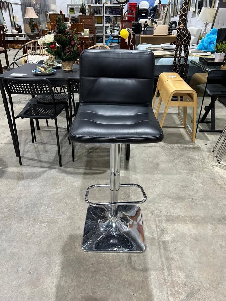 Black leather bar stool