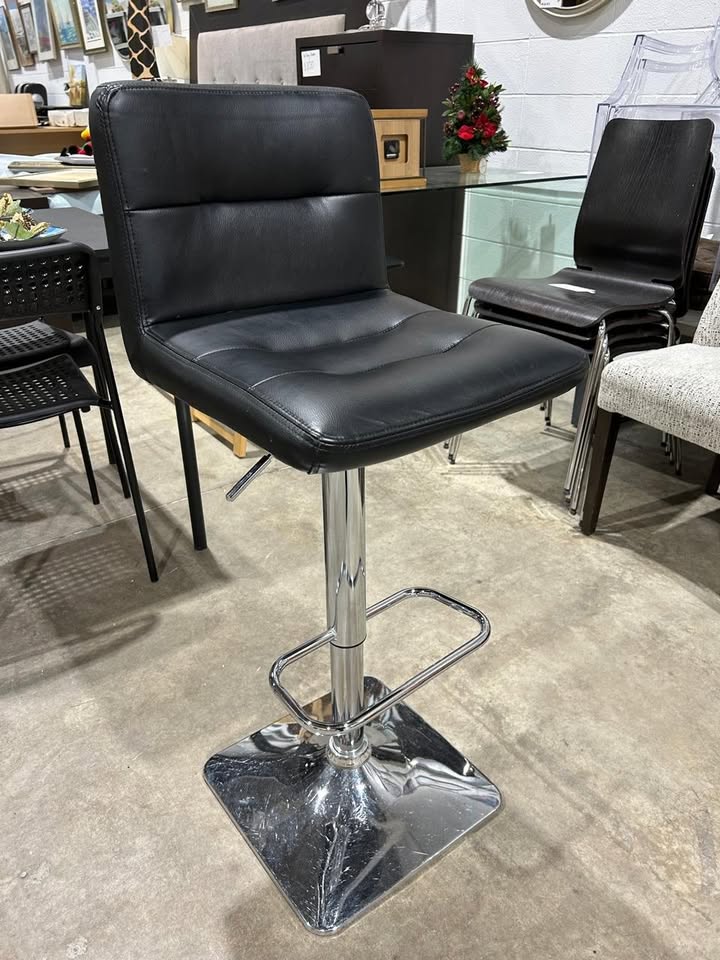 Black leather bar stool