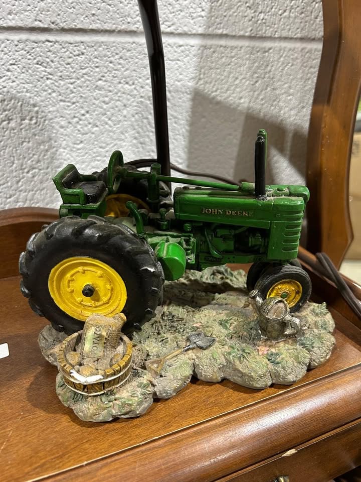 Vintage John Deere Green Farm Tractor Lamp