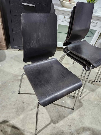 Ikea Black Wooden Stackable Dining Chairs X4