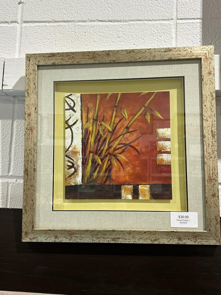 Framed Bamboo Botanical Wall Art with Rust & Gold Tones