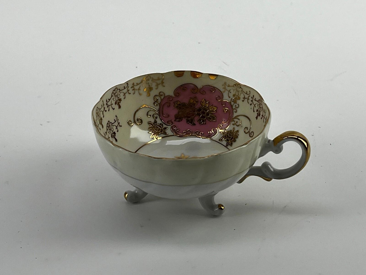 Vintage Shafford - Pink and Gold Floral - Three Footed Cup & Saucer - Teacup