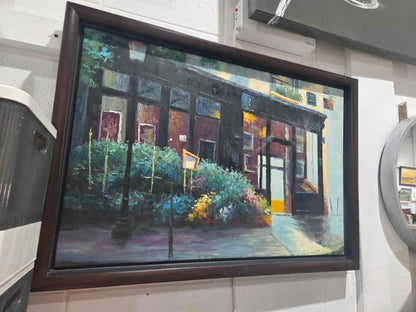 Framed painting street scene 40x27"