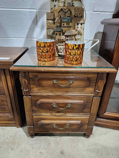 Vintage Glass/Wood Nightstand