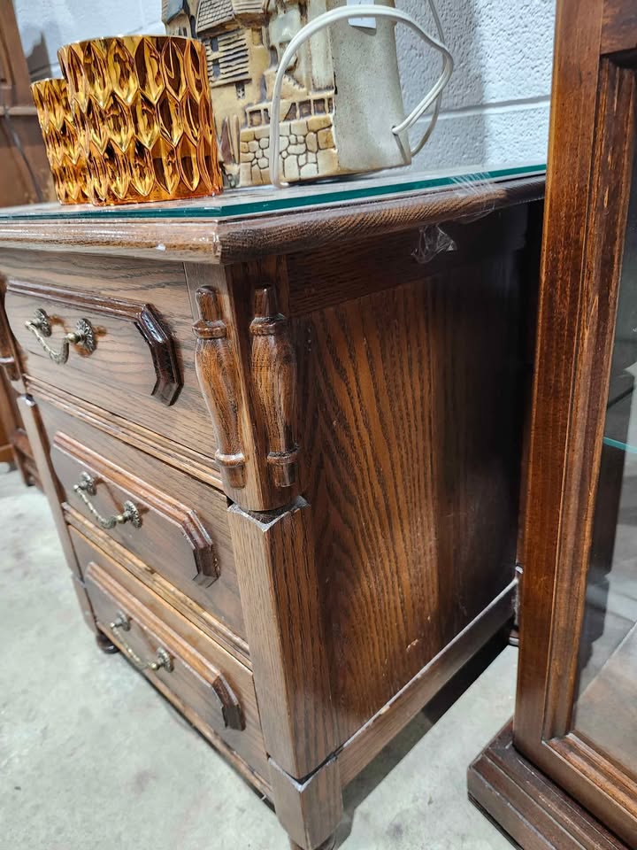 Vintage Glass/Wood Nightstand