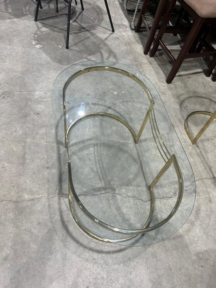 Vintage Golden Metal Frame + Glass Table - Small