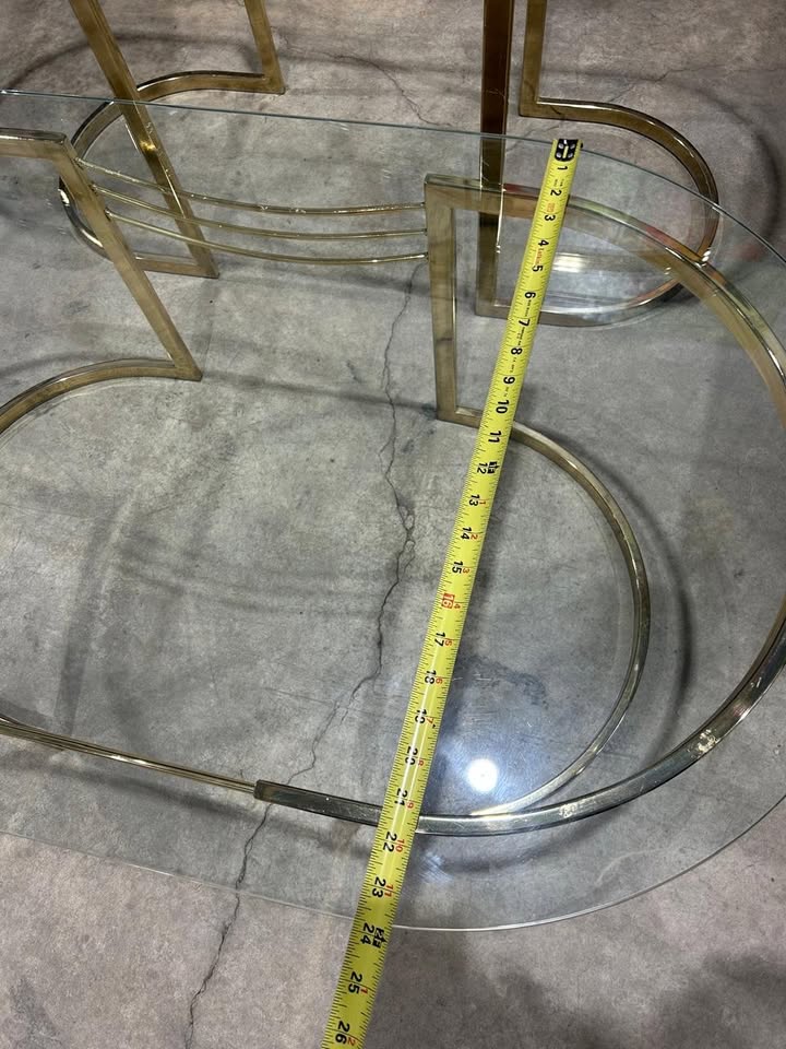 Vintage Golden Metal Frame + Glass Table - Small