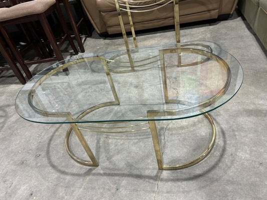 Vintage Golden Metal Frame + Glass Table - Small