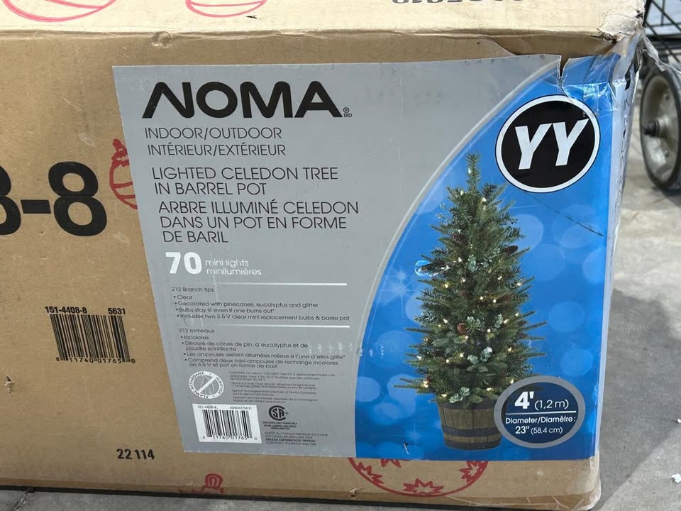 Noma lighted celedon tree in barrel Pot