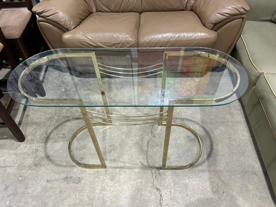 Vintage Golden Metal Frame + Glass Table - Tall