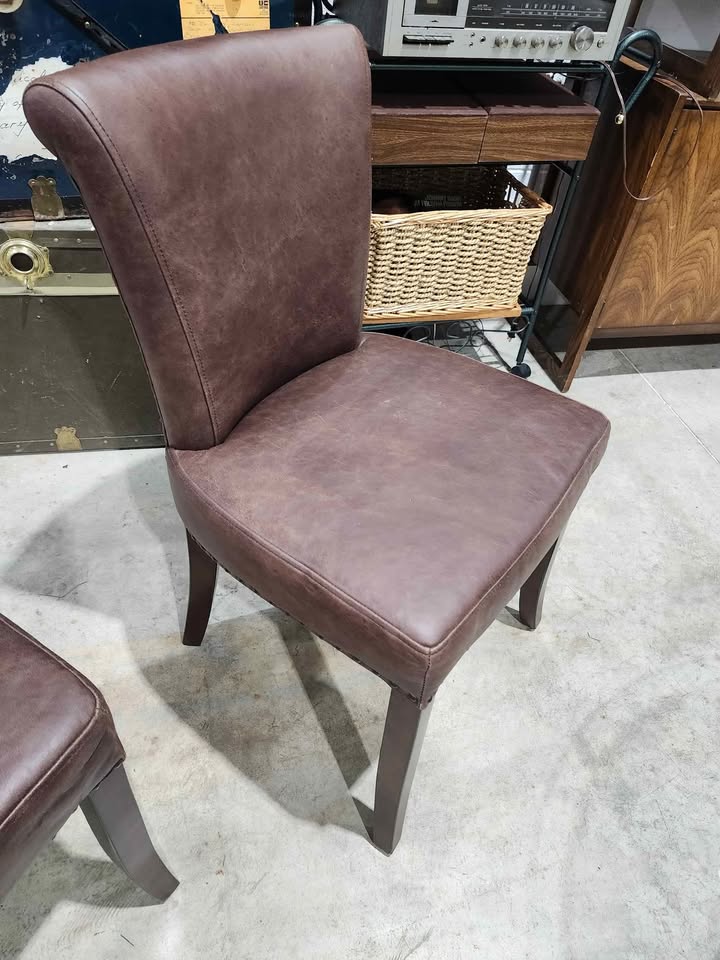 Pottery Barn - Williams Sonoma Studded Rustic Leather Dining Chairs - 3 Available