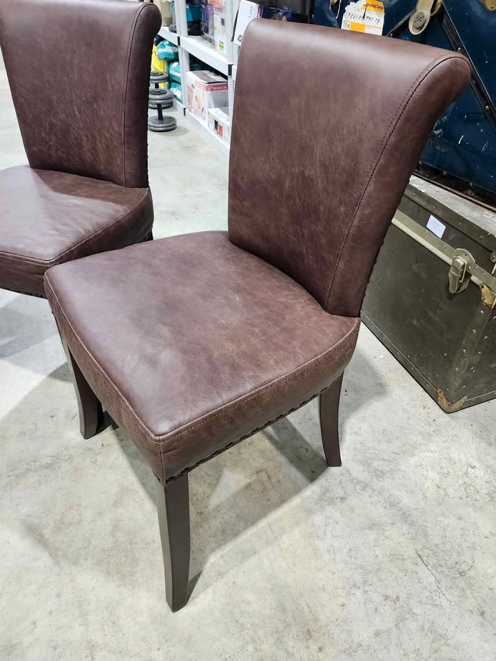 Pottery Barn - Williams Sonoma Studded Rustic Leather Dining Chairs - 3 Available