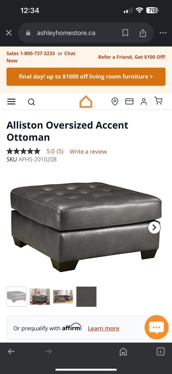 Alliston Oversized Accent Ottoman - Ashley Furniture