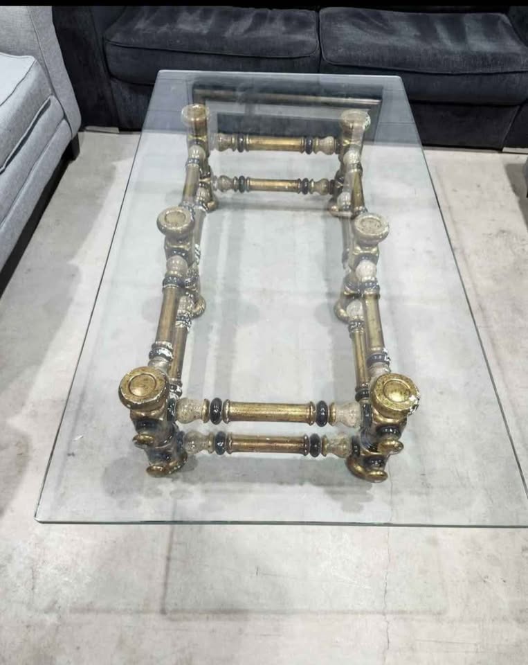 Large 1970s Italian Bobbin Glass Coffee Table