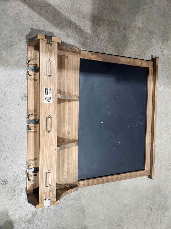 Rustic Burnt Wood Wall-Mounted Entryway Organizer with Chalkboard & Key Hooks - 2 Available