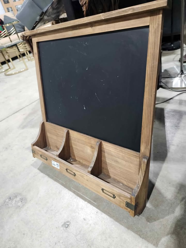 Rustic Burnt Wood Wall-Mounted Entryway Organizer with Chalkboard & Key Hooks - 2 Available