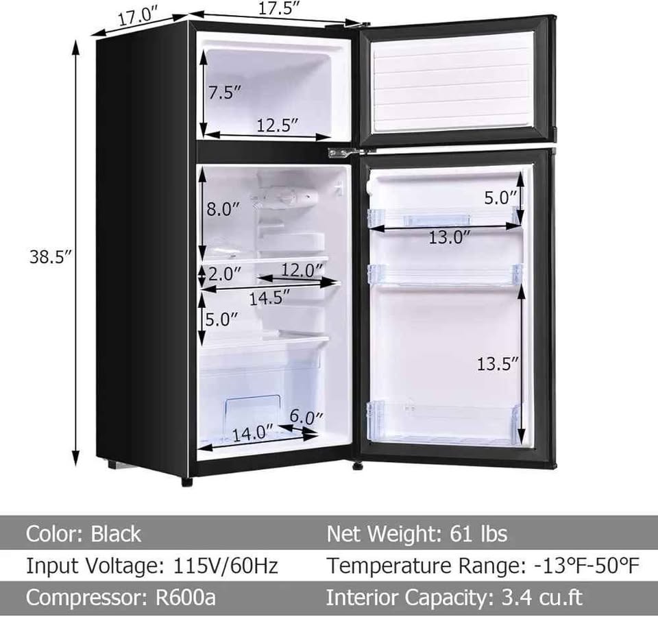 New! Costway 2-Door 3.4 cu ft. Compact Mini Refrigerator Freezer Cooler - 2 Available