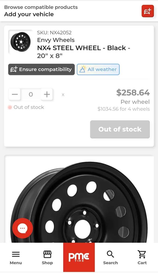 New! Envy NX4 Steel Wheel - Black - 20" x 8" - 4 Available