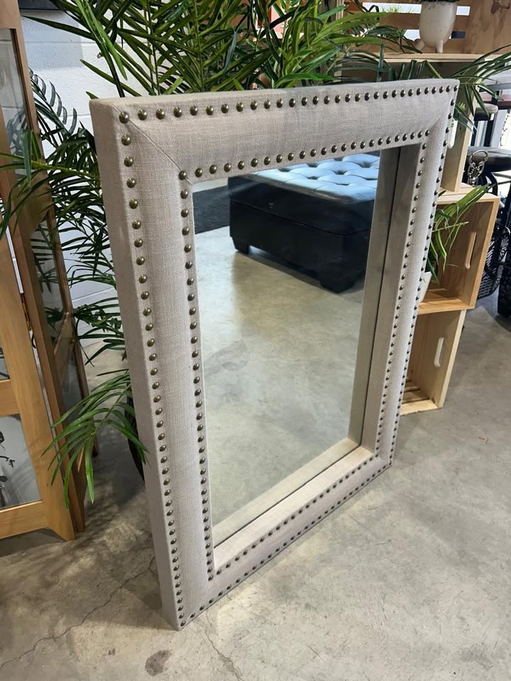 Upholstered Grey West Elm Wall Mirror