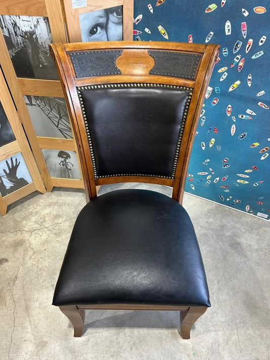 Vintage Wooden/Faux Leather Chair - 5 Available