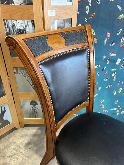 Vintage Wooden/Faux Leather Chair - 5 Available