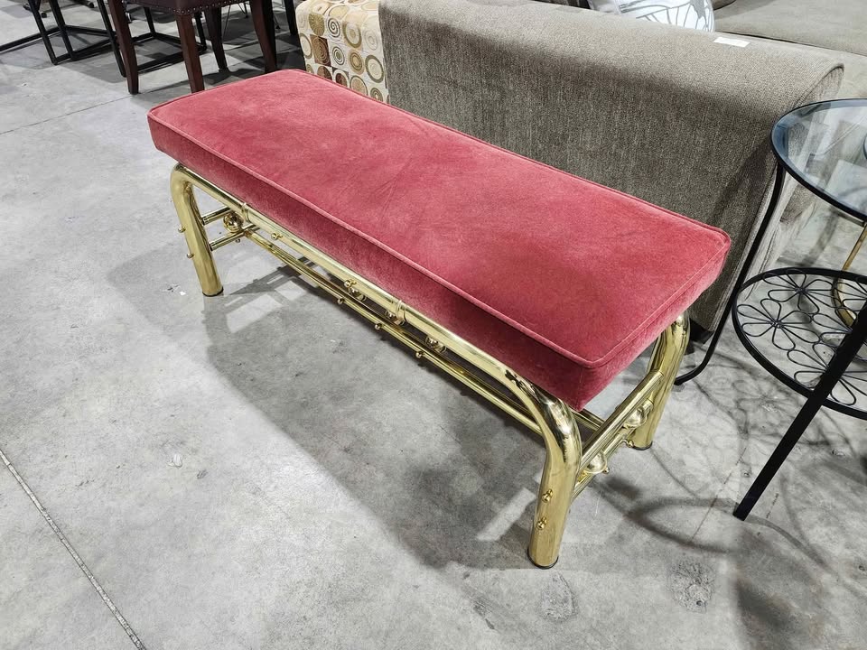 Vintage Padded Velvet/Gold Entryway Bench