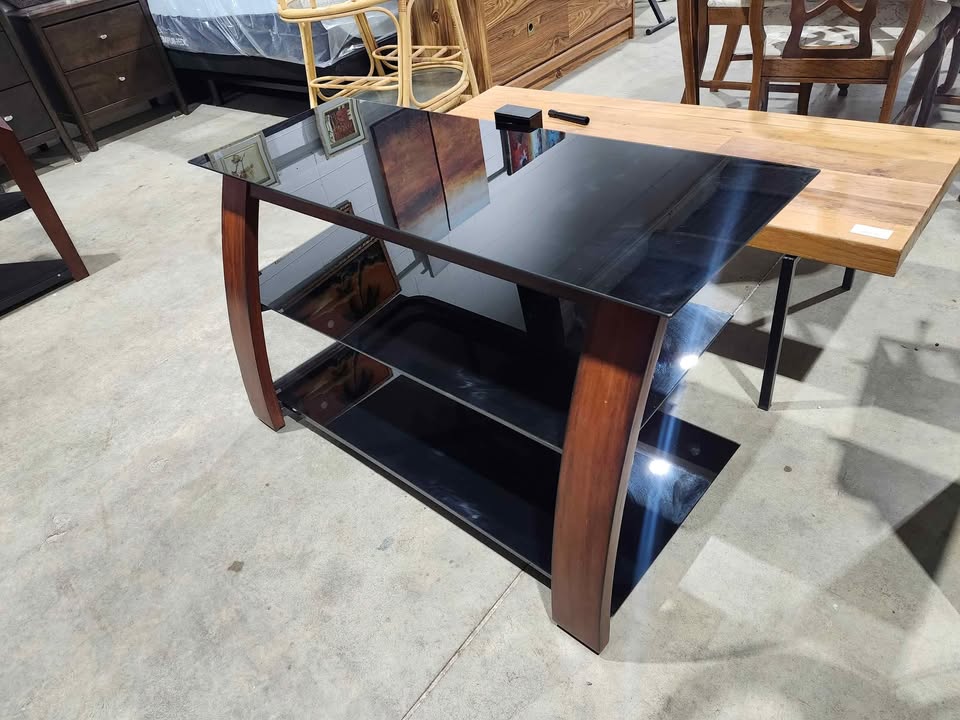 Glass/Wood 3-Tier TV Stand
