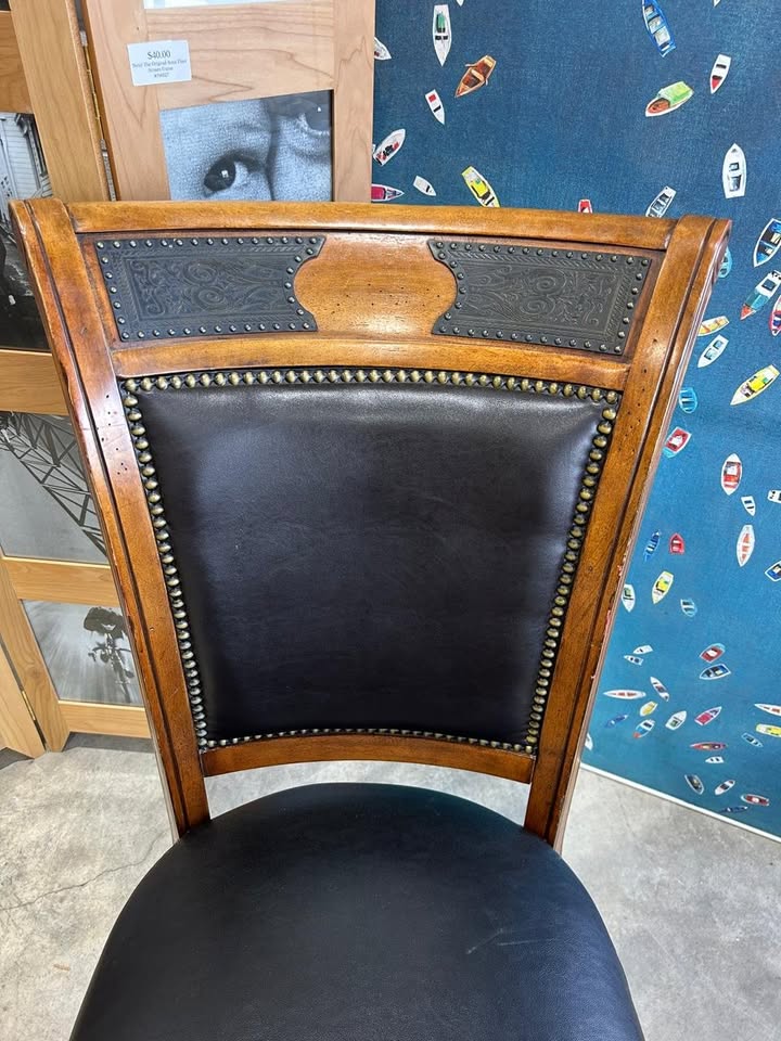 Vintage Wooden/Faux Leather Chair - 5 Available