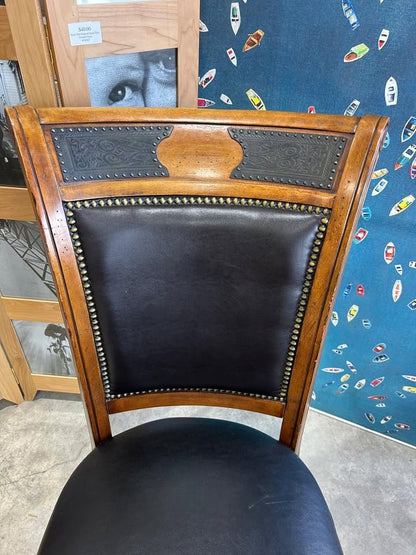 Vintage Wooden/Faux Leather Chair - 5 Available