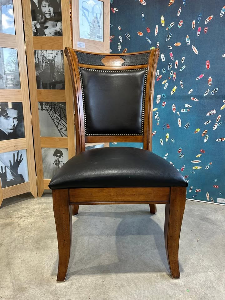 Vintage Wooden/Faux Leather Chair - 5 Available
