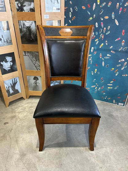 Vintage Wooden/Faux Leather Chair - 5 Available