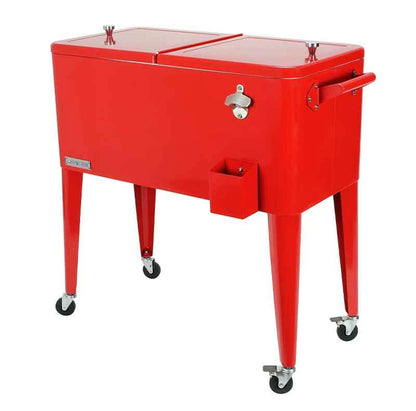 New! PermaSteel 80 Qt. Classic Outdoor Patio Cooler with Wheels (Red)