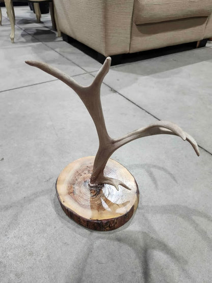 Ornamental Deer Antler Jewelry Stand Holder with Natural Wooden Base