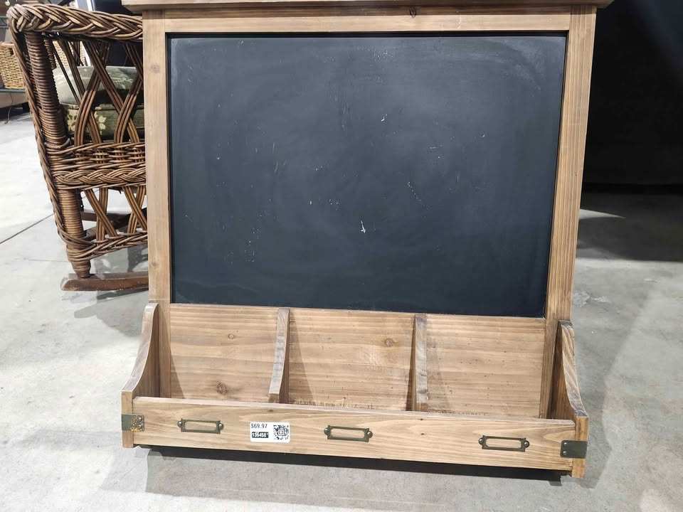 Rustic Burnt Wood Wall-Mounted Entryway Organizer with Chalkboard & Key Hooks - 2 Available