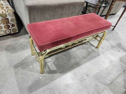 Vintage Padded Velvet/Gold Entryway Bench