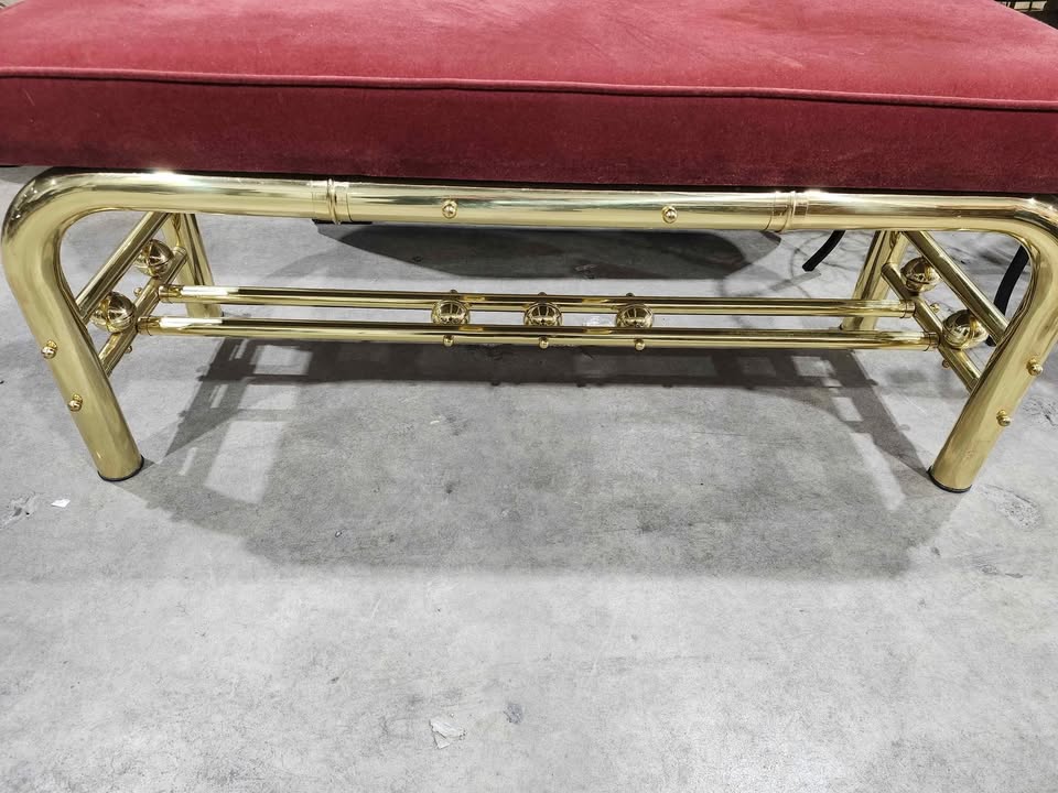 Vintage Padded Velvet/Gold Entryway Bench