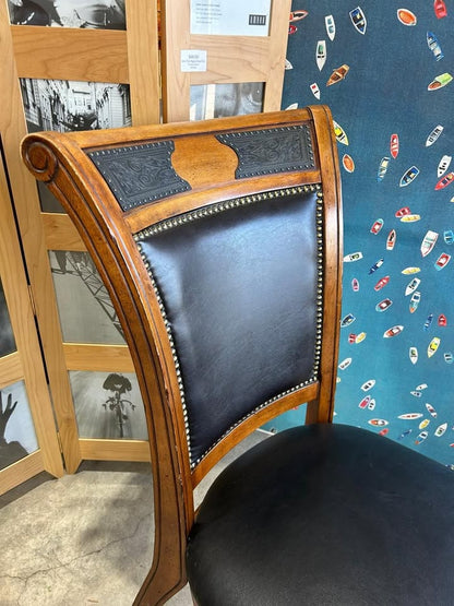 Vintage Wooden/Faux Leather Chair - 5 Available