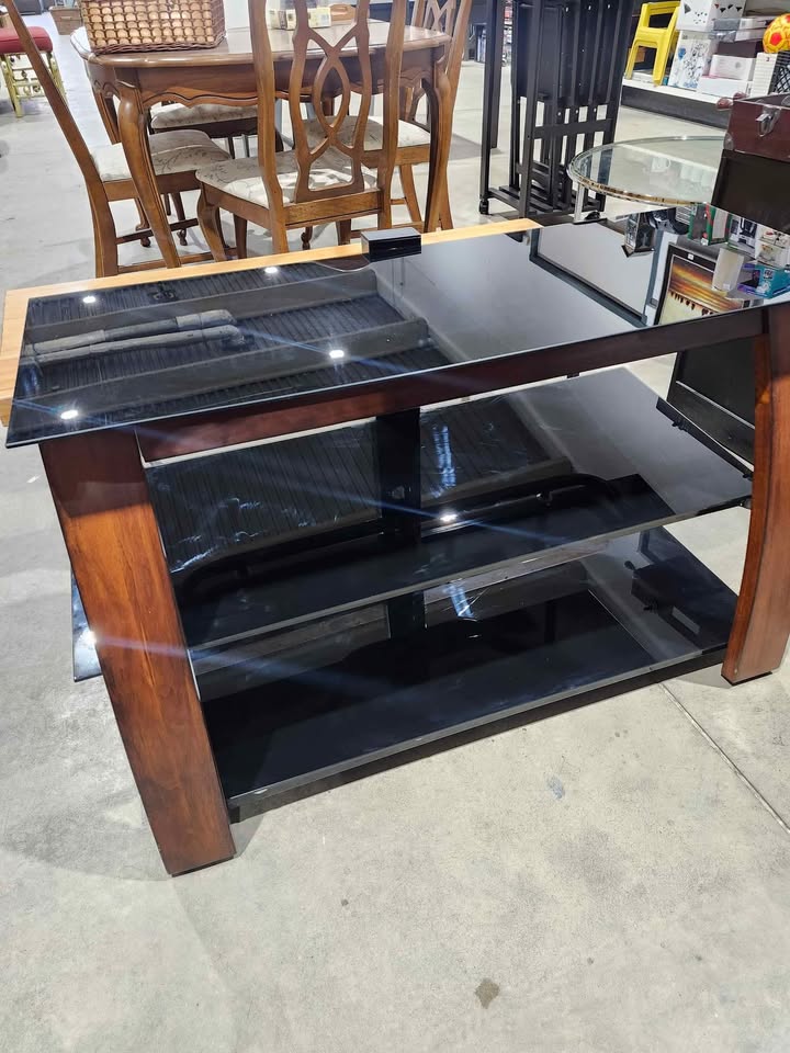 Glass/Wood 3-Tier TV Stand