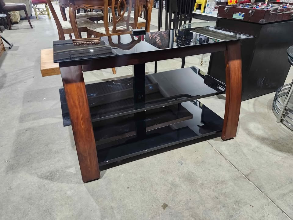 Glass/Wood 3-Tier TV Stand