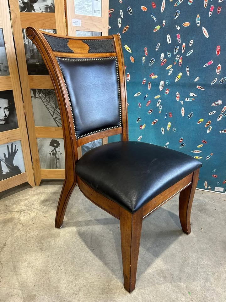 Vintage Wooden/Faux Leather Chair - 5 Available