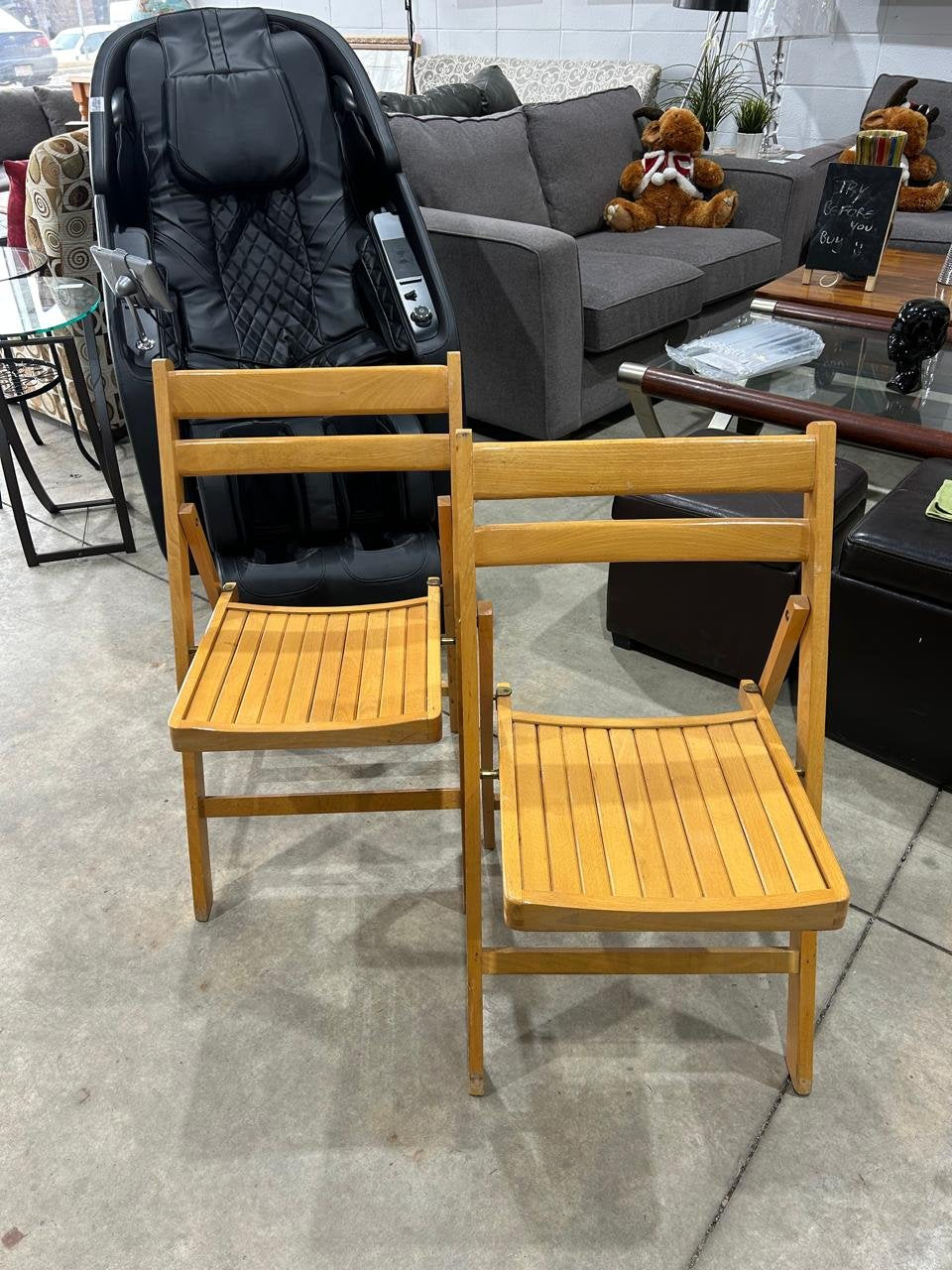 Mid-Century Wood Folding Chairs - 2 Available