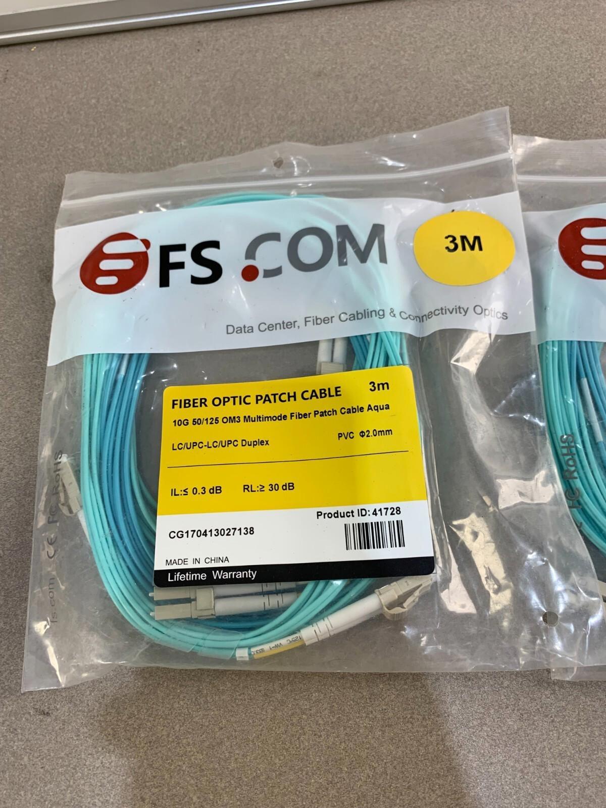 Lot of 2 FS.Com 50/126 OM3 Multimode FIBER OPTIC PATCH CABLE Length 5M