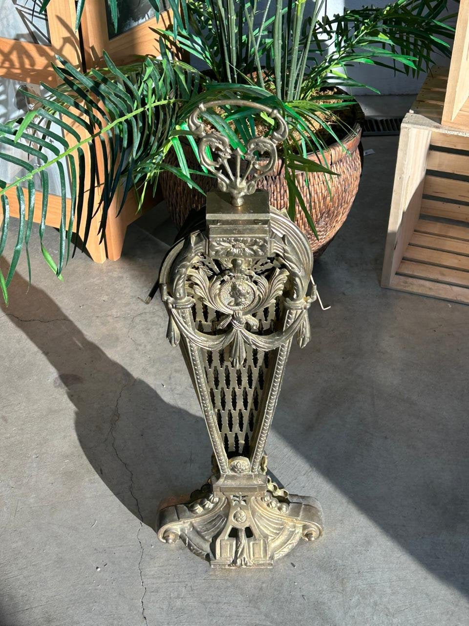 Vintage Victorian Gold Brass Fireplace cover - Peacock Fireplace Fan Folding Screen