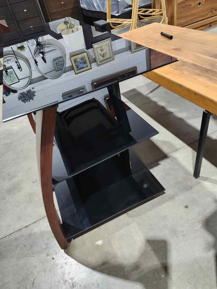 Glass/Wood 3-Tier TV Stand