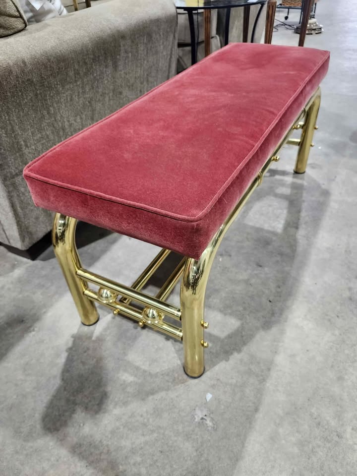 Vintage Padded Velvet/Gold Entryway Bench
