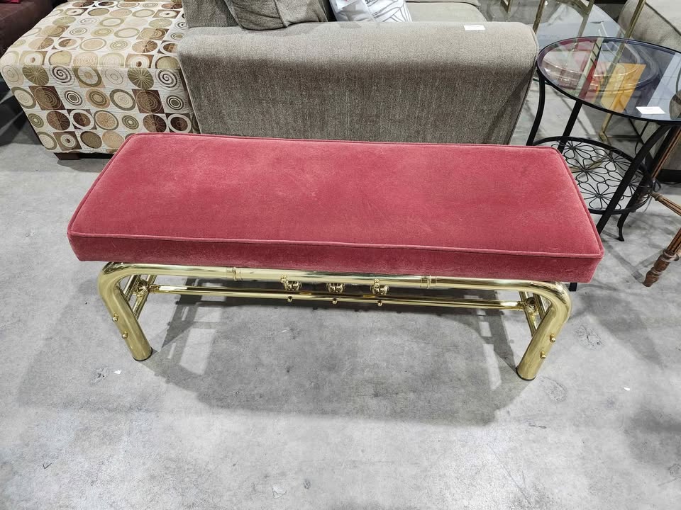 Vintage Padded Velvet/Gold Entryway Bench